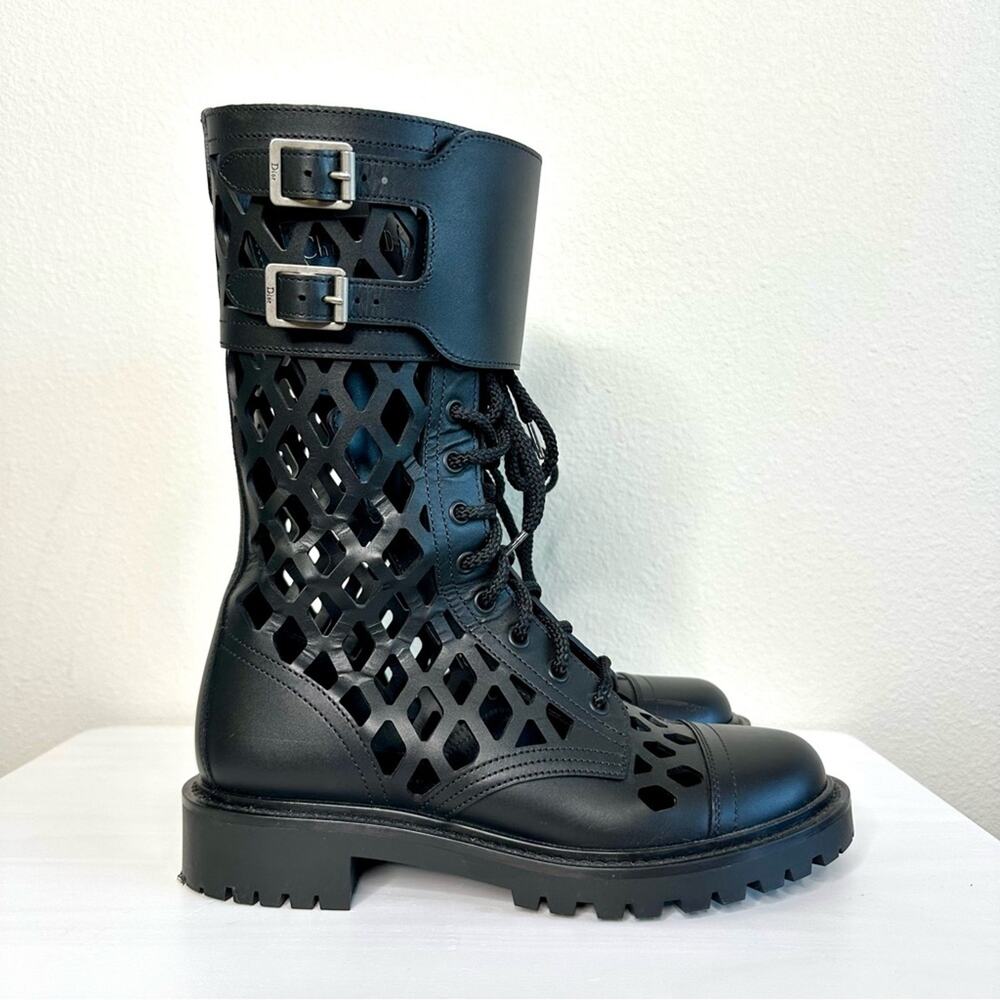 Christian Dior Laser Cut D Trap Boots Black Leather Size 37 - Picture 3 of 14